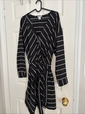 Bar III Black and White Striped Wrap Dress